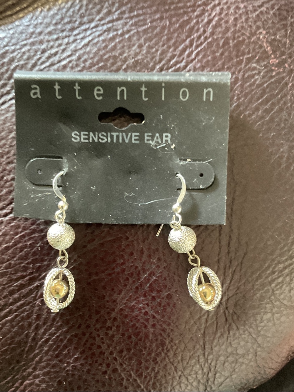 attention Gold and Silver Textured Drop Earrings with Accent Bead. BN. Never w